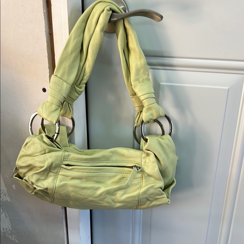 Green Relaxed Shoulder Bag with Silver Accents